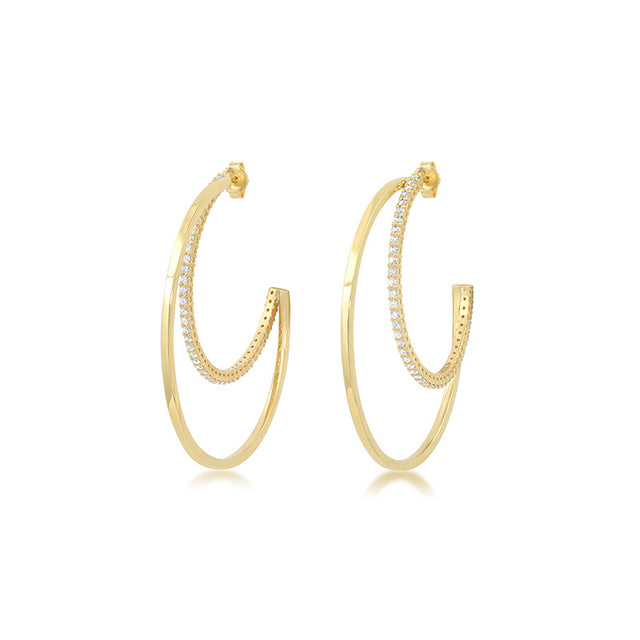Medium Double Hoops with 4-Prong Diamond Accent