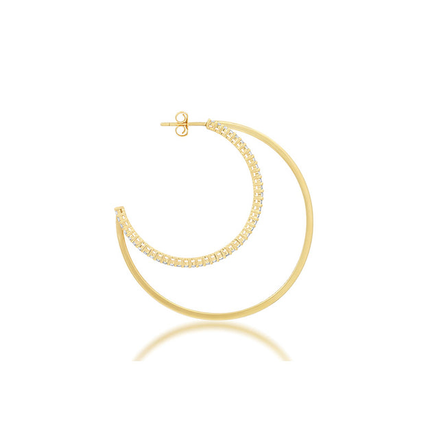 Medium Double Hoops with 4-Prong Diamond Accent