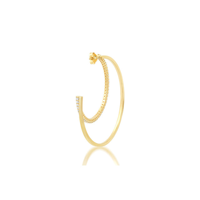 Medium Double Hoops with 4-Prong Diamond Accent