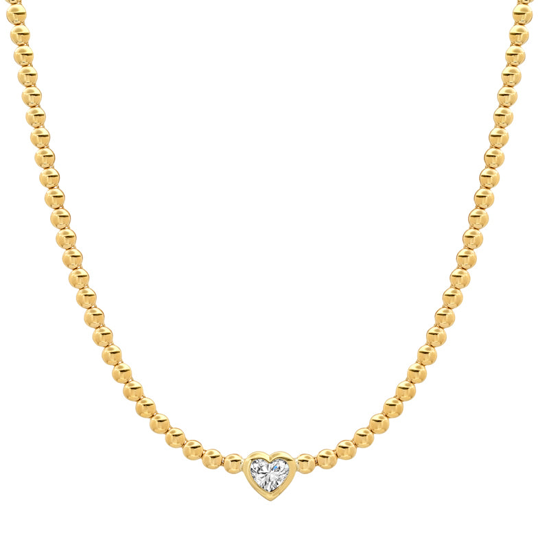 Mini Bezel Tennis Necklace with Heart-Cut Diamond Accent