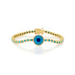 Mini Turquoise Bezel Tennis Bracelet with Mini Turquoise Inlay Evil Eye Accent
