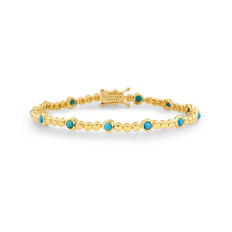 Mini Bezel Tennis Bracelet with Turquoise Heart Accents