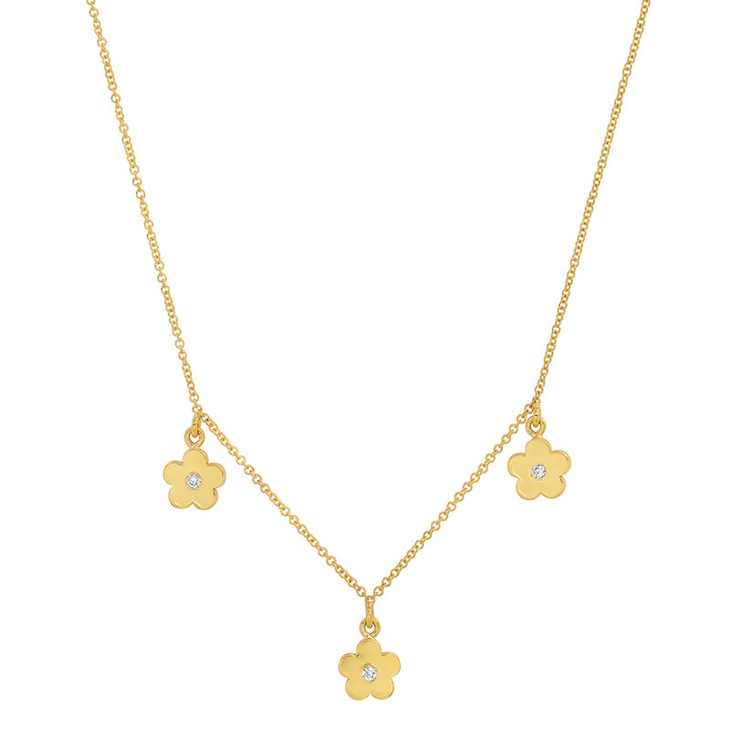 3 Mini Daisy Dangle Necklace with Diamond Center
