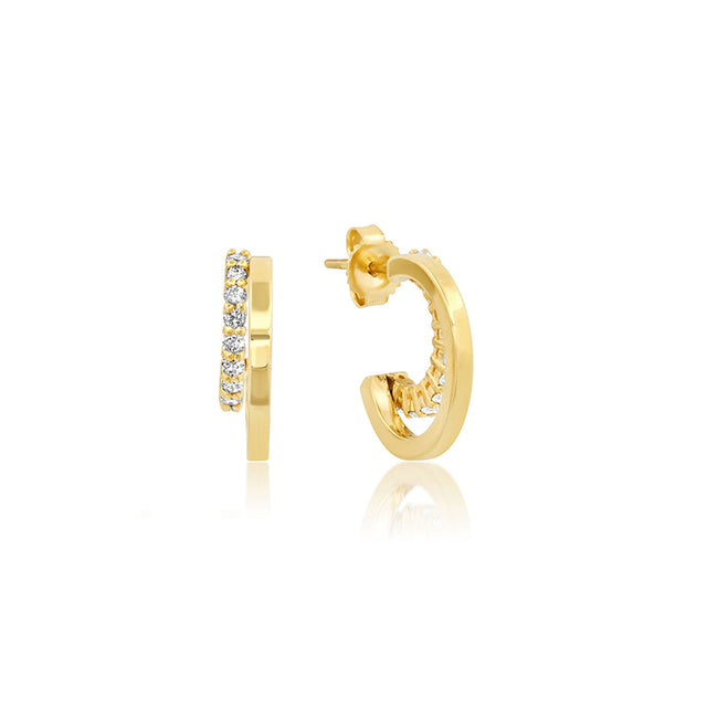 Mini Double Hoops with 4-Prong Diamond Accent