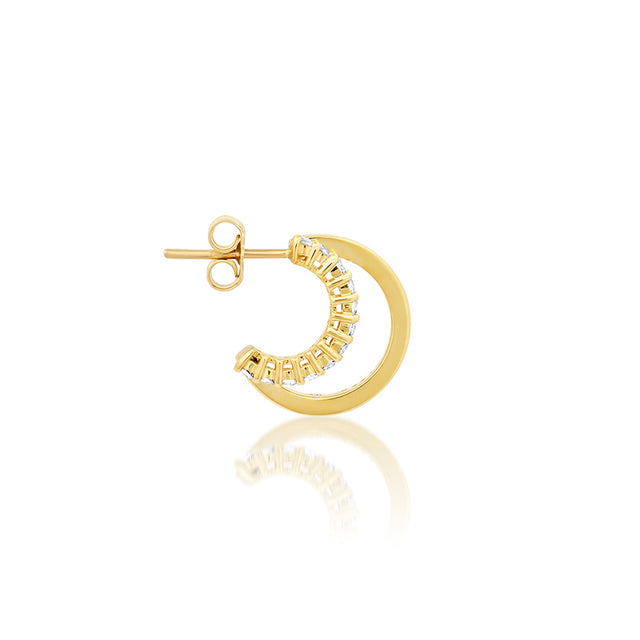 Mini Double Hoops with 4-Prong Diamond Accent