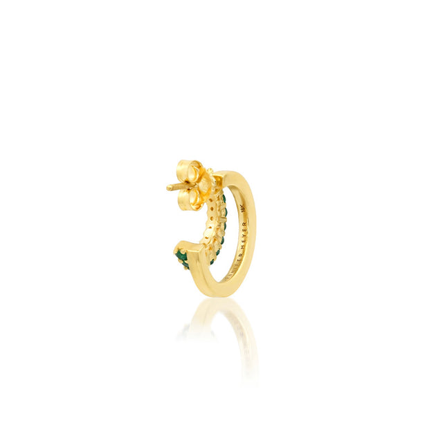 Mini Double Hoops with 4-Prong Emerald Accent