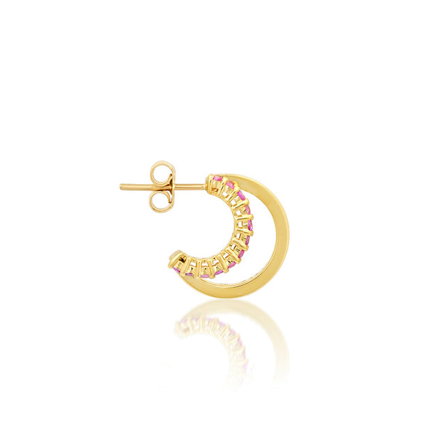 Mini Double Hoop with 4-Prong Pink Sapphire Accent