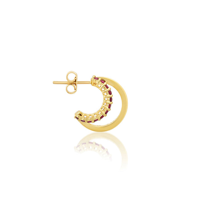 Mini Double Hoop with 4-Prong Ruby Accent