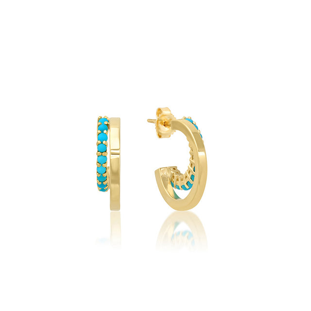 Mini Double Hoop with 4-Prong Turquoise Accent