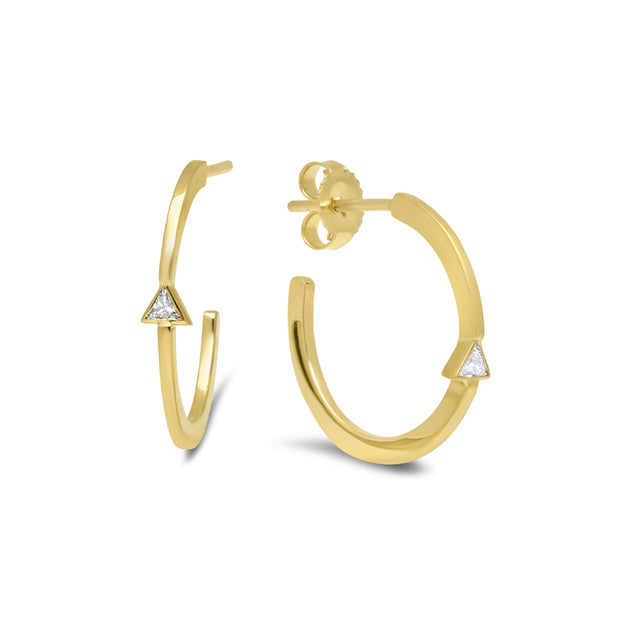 Small Hoops with Trillion-Cut Diamond Accent