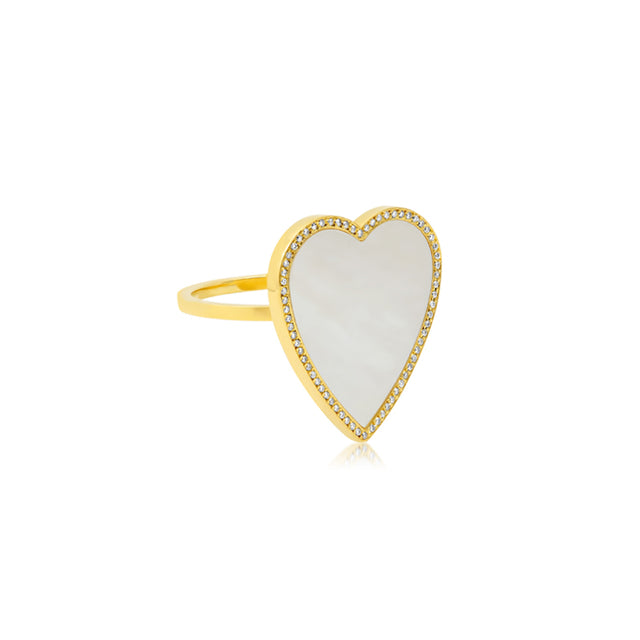 Mother of Pearl Inlay Heart Ring with Diamonds