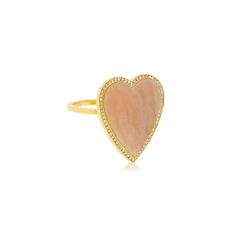Pink Opal Inlay Heart Ring with Diamonds