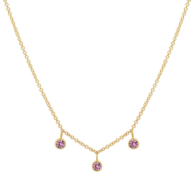 3 Mini Pink Sapphire Bezel Dangle Necklace