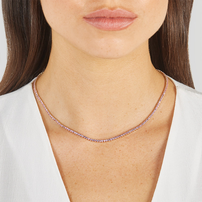 3-Prong Pink Sapphire Tennis Necklace