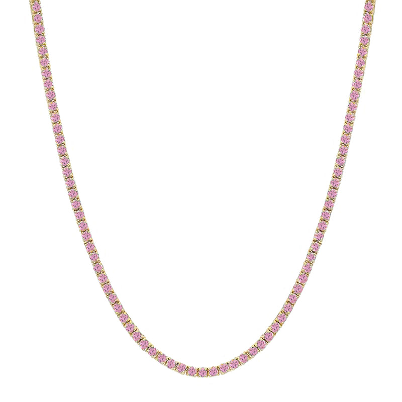 4-Prong Pink Sapphire Tennis Necklace