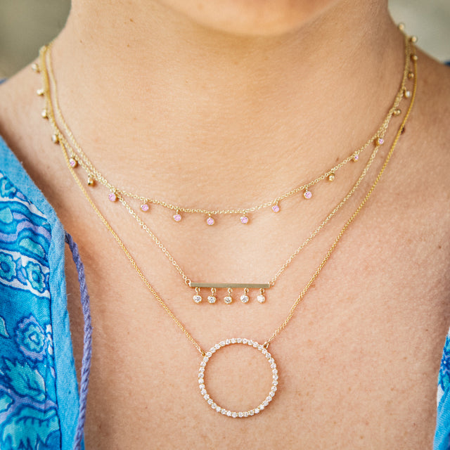 Mini Pink Sapphire Bezel Dangle By-The-Inch Necklace