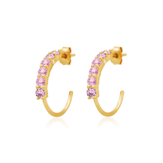 Small 4-Prong Pink Sapphire Hoops