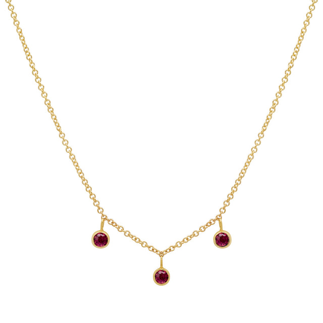 3 Mini Ruby Bezel Dangle Necklace