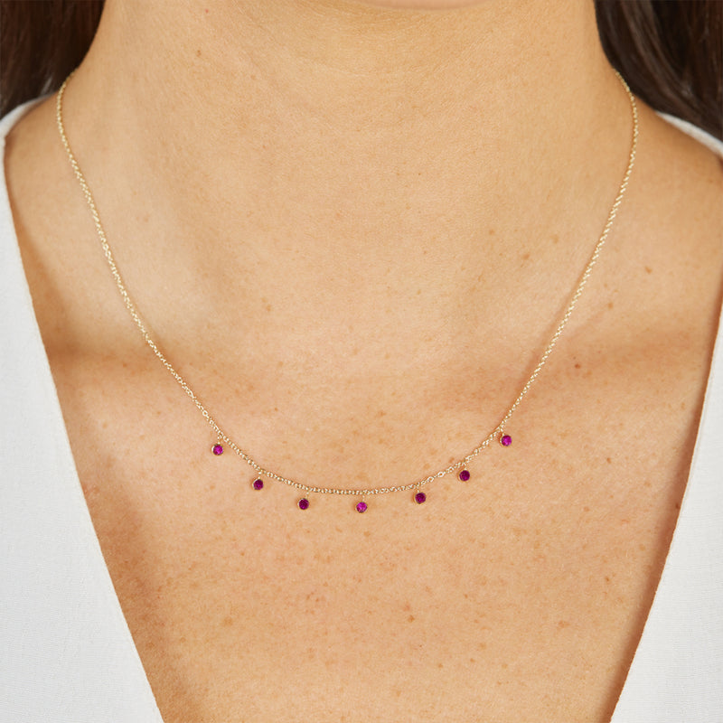 7 Mini Ruby Bezel Dangle Necklace