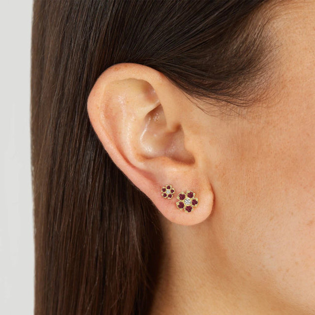 Ruby Flower Studs with Diamond Center