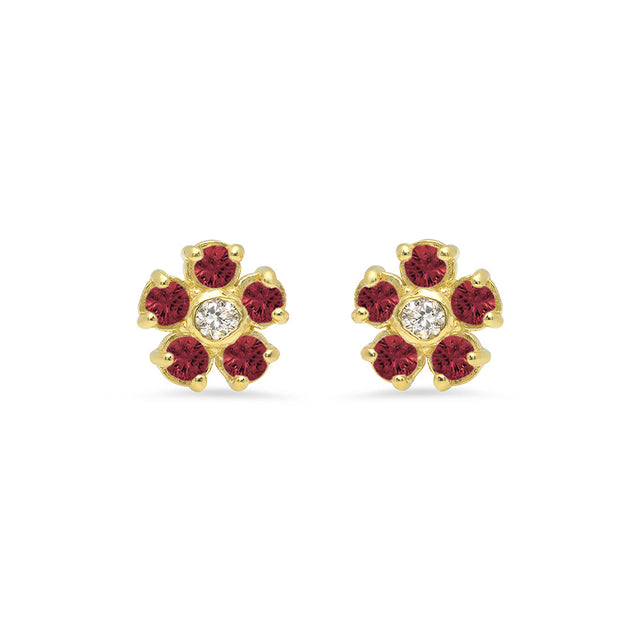 Ruby Flower Studs with Diamond Center