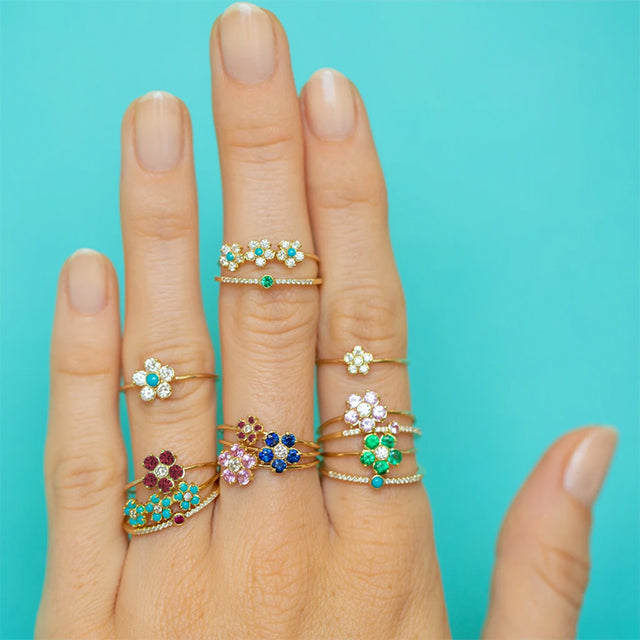Ruby Flower Ring with Diamond Center