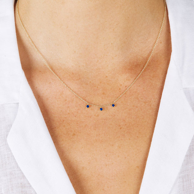3 Mini Sapphire Bezel Dangle Necklace