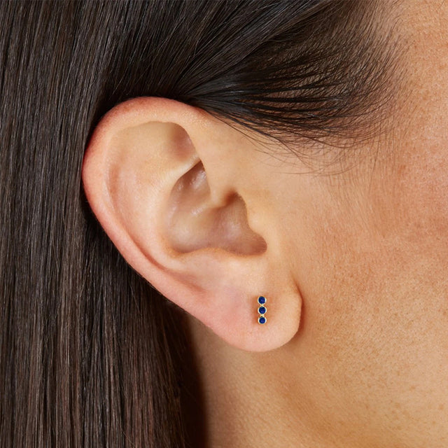 3 Mini Blue Sapphire Bezel Studs