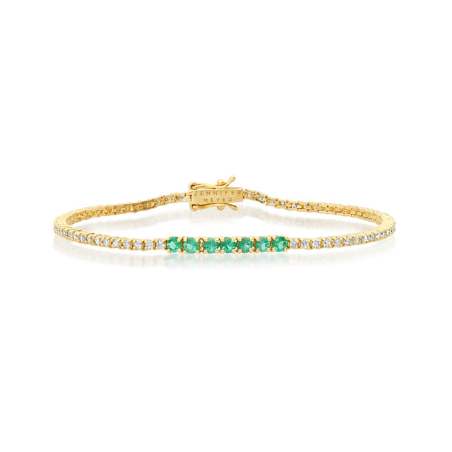 4-Prong Diamond Tennis Bracelet with Large Emerald Accent