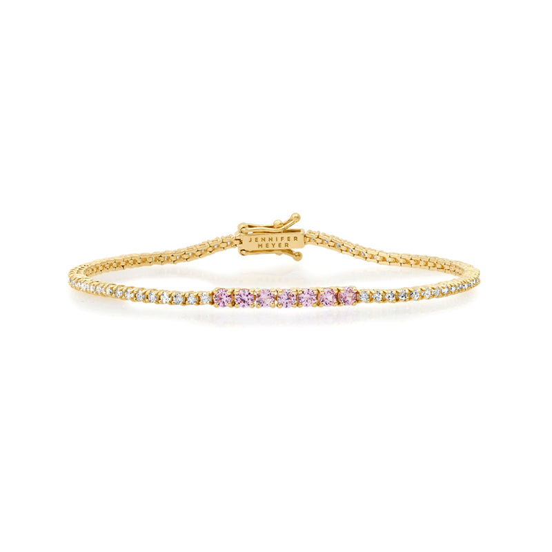 Small 4-Prong Diamond Tennis Bracelet with Large Pink Sapphire Accent