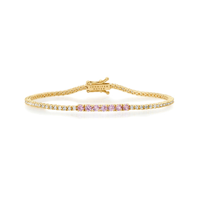 4-Prong Diamond Tennis Bracelet with Large Pink Sapphire Accent