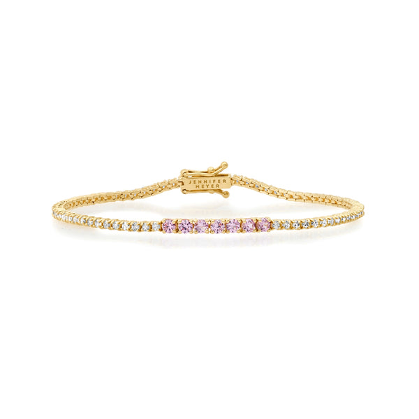 Small 4-Prong Diamond Tennis Bracelet with Large Pink Sapphire Accent ...