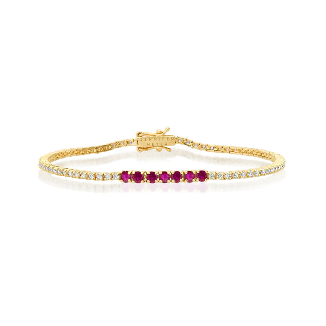 4-Prong Diamond Tennis Bracelet with Large Ruby Accent
