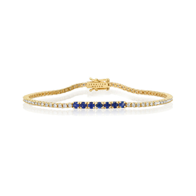 4-Prong Diamond Tennis Bracelet with Large Blue Sapphire Accent
