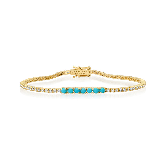 4-Prong Diamond Tennis Bracelet with Large Turquoise Accent