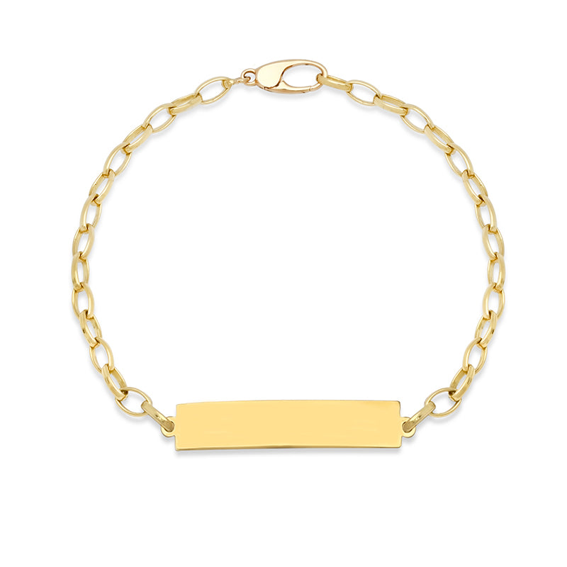 Amazon.com: 14k Yellow Gold Unisex Adjustable Kids ID Bracelet with  Engravable Identification Tag - Cute Figaro Link Chain Rectangular Name  Plate Bracelets for Babies & Children - Small ID Bracelet: Clothing, Shoes