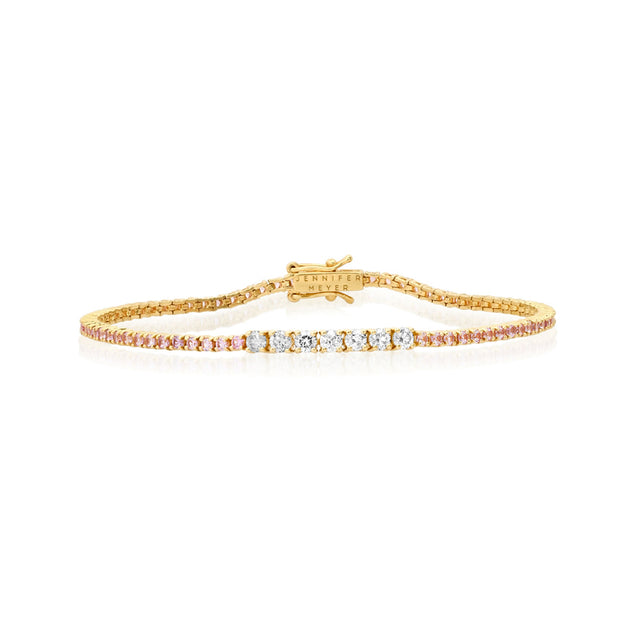 4-Prong Pink Sapphire Tennis Bracelet with Large Diamond Accent