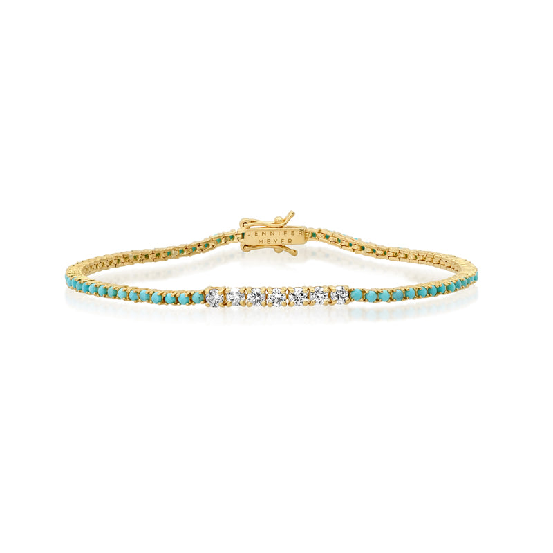 Small 4-Prong Turquoise Tennis Bracelet with Large Diamond Accent