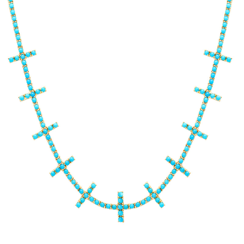 4-Prong Turquoise Cross Bar Tennis Necklace