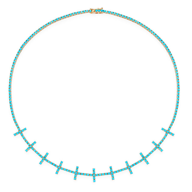 4-Prong Turquoise Cross Bar Tennis Necklace