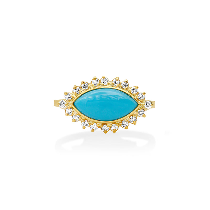 Turquoise Marquise Ring with 3-Prong Diamond Surround