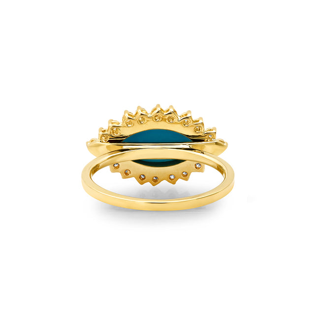 Turquoise Marquise Ring with 3-Prong Diamond Surround