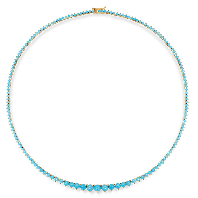 Large Graduated 3-Prong Turquoise Tennis Necklace