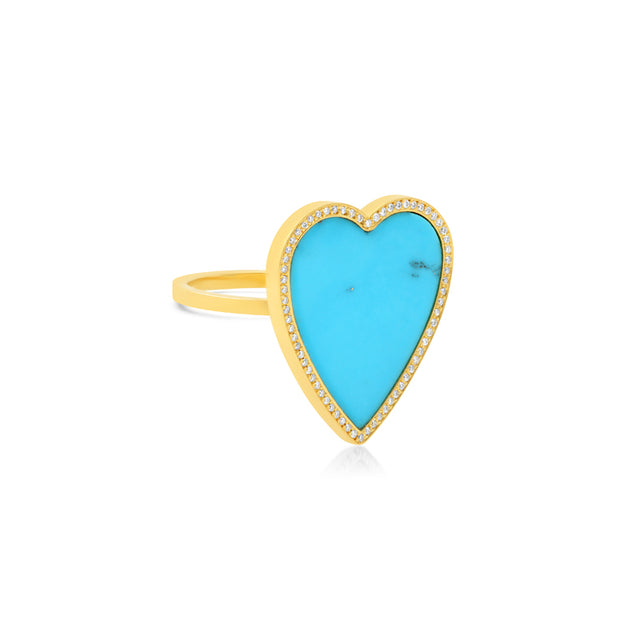 Turquoise Inlay Heart Ring with Diamonds