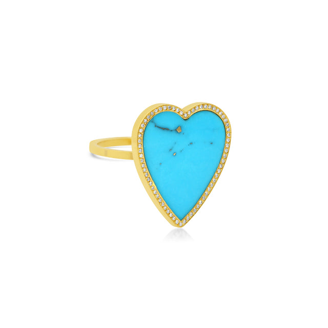 Turquoise Inlay Heart Ring with Diamonds