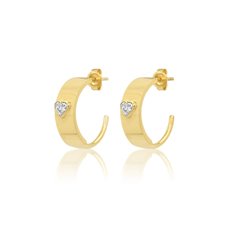 Wide Ellen Hoops with Heart-Cut Diamond Accent