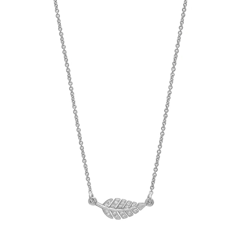 White Gold Diamond Mini Leaf Necklace