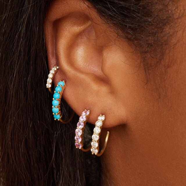 Small 4-Prong Turquoise Hoops