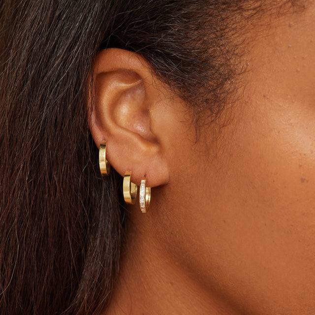 Channel Set Diamond Baguette Hoops