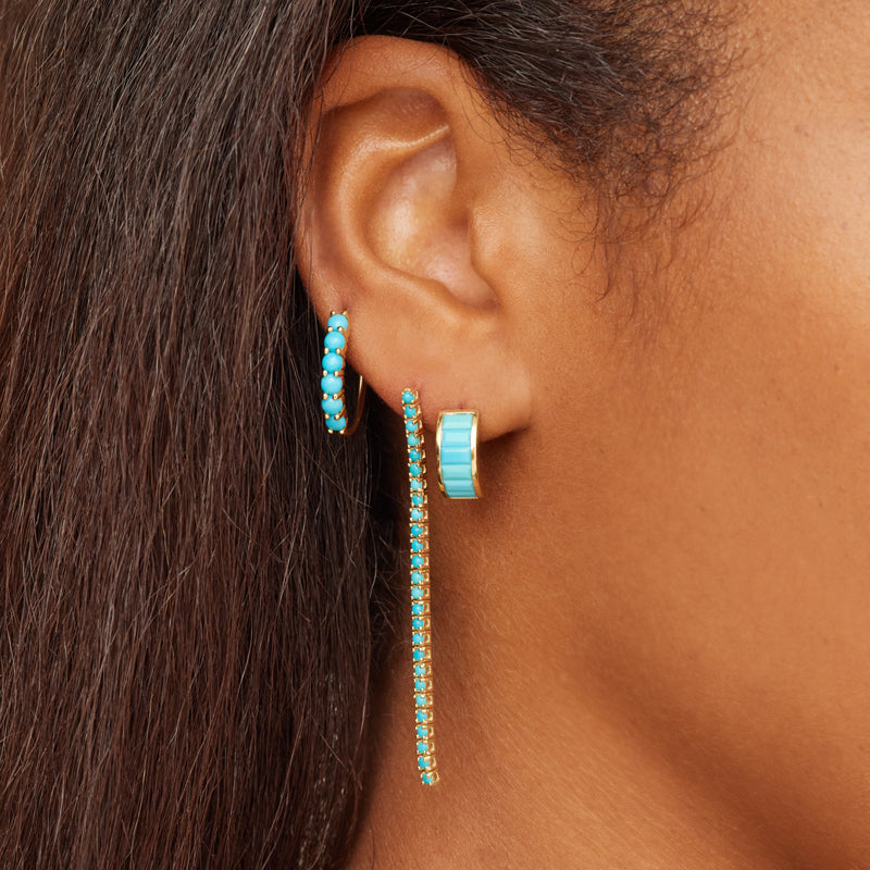 Wide Channel-Set Turquoise Baguette Hoops